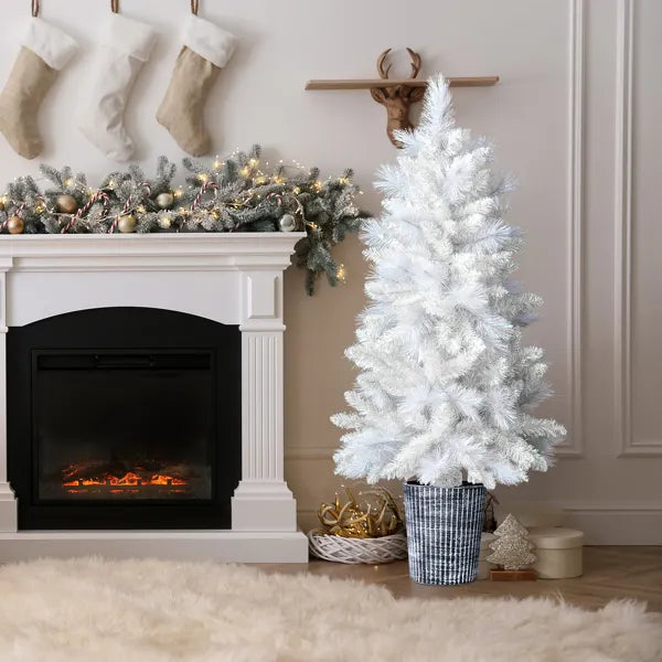 Hearthly 4 ft White Potted Christmas Tree