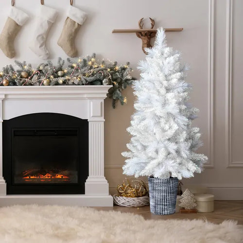 Hearthly 4 ft White Potted Christmas Tree